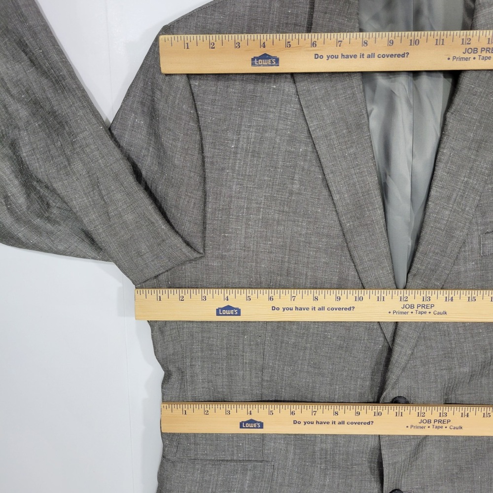 Calvin Klein‎ Men's Sport Coat Blazer Two Button Gray Herringbone Linen Wool 46R - Picture 2 of 15